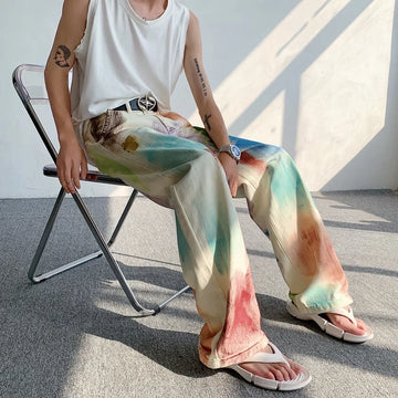 Aidase Oldschool Hand-painted Oil Painting Jeans with Colorful Paint Style, High-end Pants, Trendy Floor Mops aidase-shop